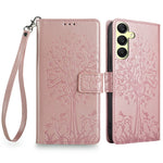 For Samsung Galaxy A25 5G (Global) (161.0 x 76.5 x 8.3mm) Case Imprinted Deer Tree Pattern 3 Card Slots Phone Protector with Hand Strap
