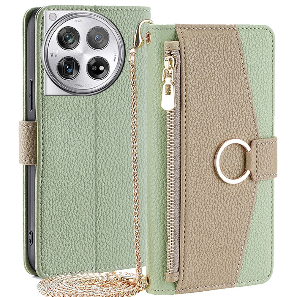 Til OnePlus 12 5G Cover PU Læder+TPU Lynlåslommer Telefoncover med Spejl og Kortlommer