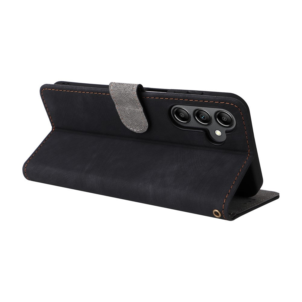 For Samsung Galaxy A15 5G / 4G Case RFID Blocking Phone Stand Cover Card Pouch with Hand Strap