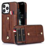 Til iPhone 12 / 12 Pro 6.1 tommer mobiltelefonetui Retro PU-læder+TPU-cover med udtrækkelig remstøtte