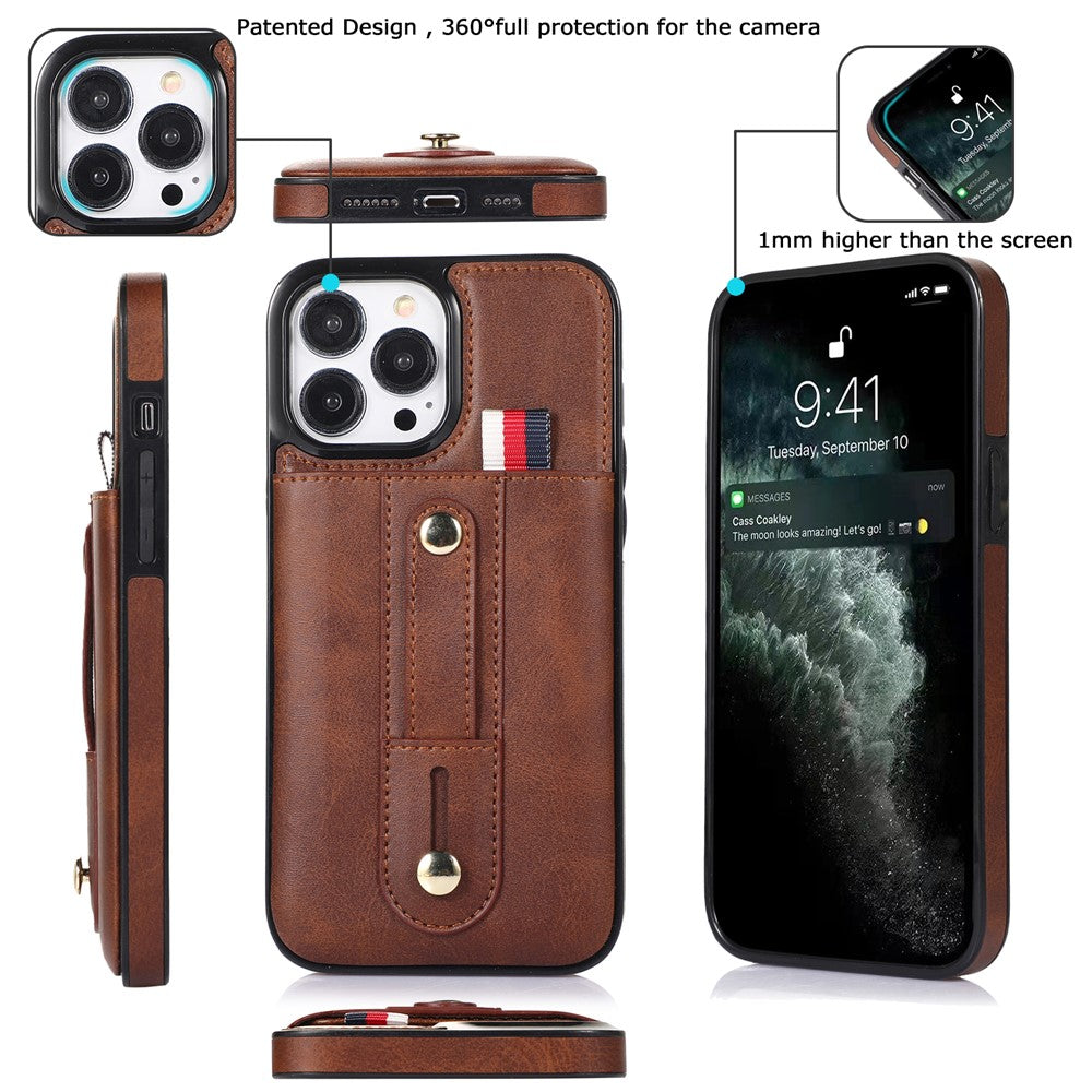 Til iPhone 12 / 12 Pro 6.1 tommer mobiltelefonetui Retro PU-læder+TPU-cover med udtrækkelig remstøtte