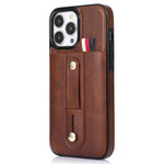 Til iPhone 12 / 12 Pro 6.1 tommer mobiltelefonetui Retro PU-læder+TPU-cover med udtrækkelig remstøtte