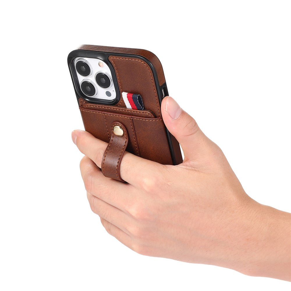Til iPhone 12 / 12 Pro 6.1 tommer mobiltelefonetui Retro PU-læder+TPU-cover med udtrækkelig remstøtte