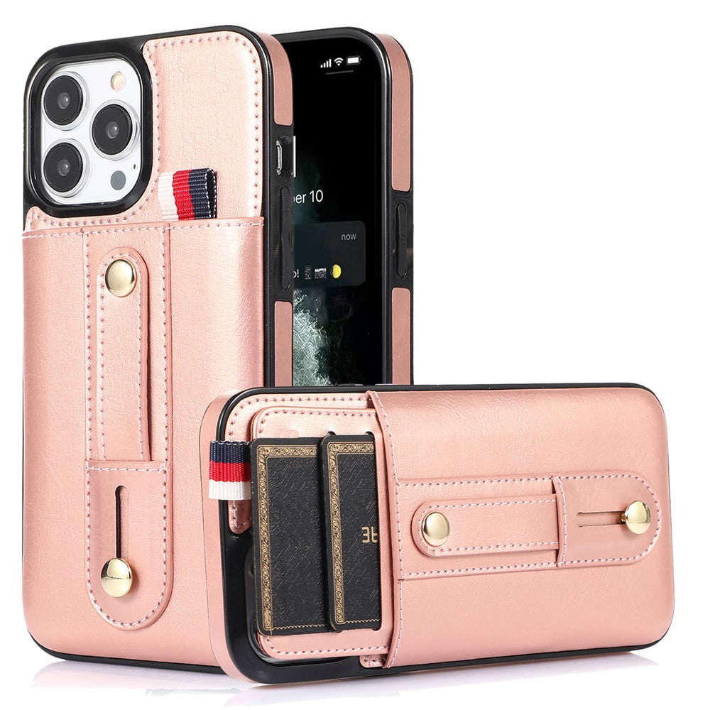 Til iPhone 12 / 12 Pro 6.1 tommer mobiltelefonetui Retro PU-læder+TPU-cover med udtrækkelig remstøtte
