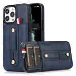 Til iPhone 12 / 12 Pro 6.1 tommer mobiltelefonetui Retro PU-læder+TPU-cover med udtrækkelig remstøtte