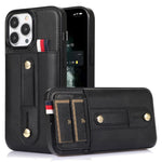 Til iPhone 12 / 12 Pro 6.1 tommer mobiltelefonetui Retro PU-læder+TPU-cover med udtrækkelig remstøtte