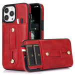 Til iPhone 12 / 12 Pro 6.1 tommer mobiltelefonetui Retro PU-læder+TPU-cover med udtrækkelig remstøtte