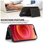 For iPhone 12 mini 5.4 inch Case Magnetic Button Tri-fold Wallet Kickstand PU Leather Coated TPU Cover