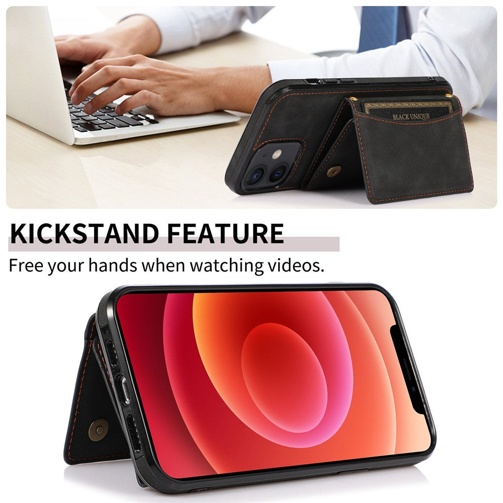 For iPhone 11 Cell Phone Case Tri-fold Wallet Drop-proof PU Leather+TPU Kickstand Back Cover