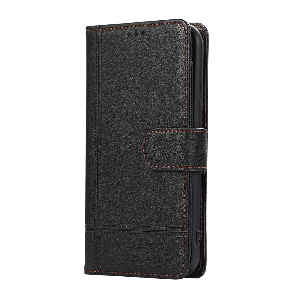 For iPhone 11 Cell Phone Case Lines Imprinted Built-in Mirror Anti-drop Leather Cover with 2 Straps