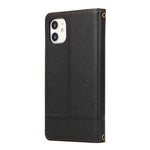 For iPhone 11 Cell Phone Case Lines Imprinted Built-in Mirror Anti-drop Leather Cover with 2 Straps