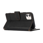 For iPhone 11 Cell Phone Case Lines Imprinted Built-in Mirror Anti-drop Leather Cover with 2 Straps