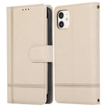 For iPhone 11 Cell Phone Case Lines Imprinted Built-in Mirror Anti-drop Leather Cover with 2 Straps