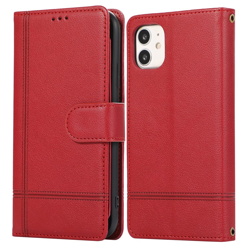 For iPhone 11 Cell Phone Case Lines Imprinted Built-in Mirror Anti-drop Leather Cover with 2 Straps