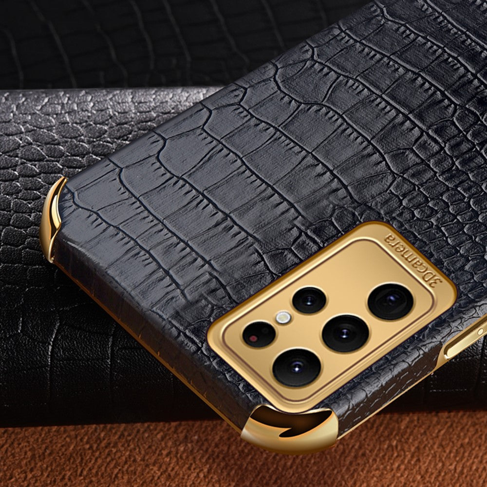 For Samsung Galaxy S24 Ultra Cell Phone Case Crocodile Texture Ring Kickstand Leather+TPU Cover