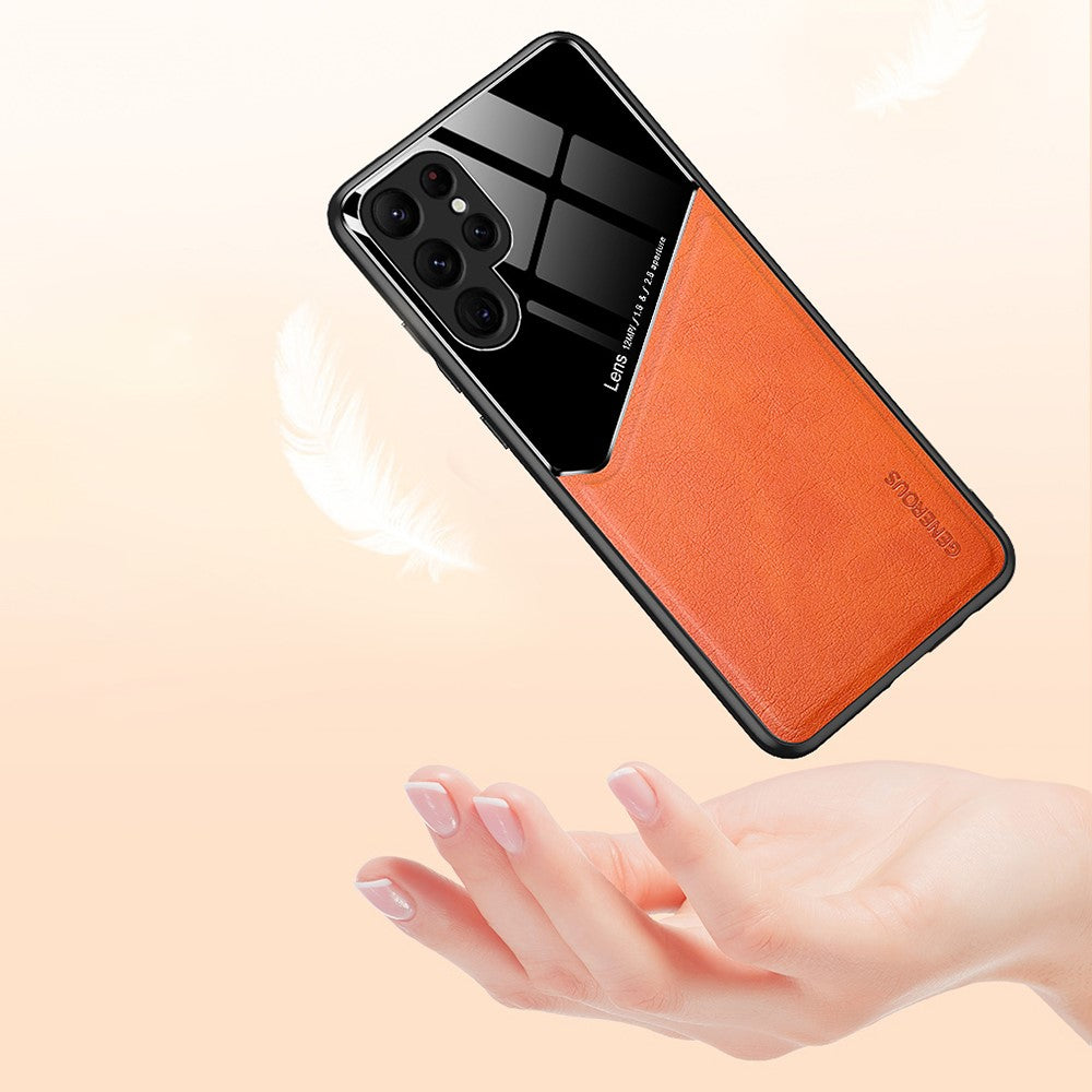 For Samsung Galaxy S24 Ultra Case Magnetic Car Mount Back Guard PU+TPU+PC Cover