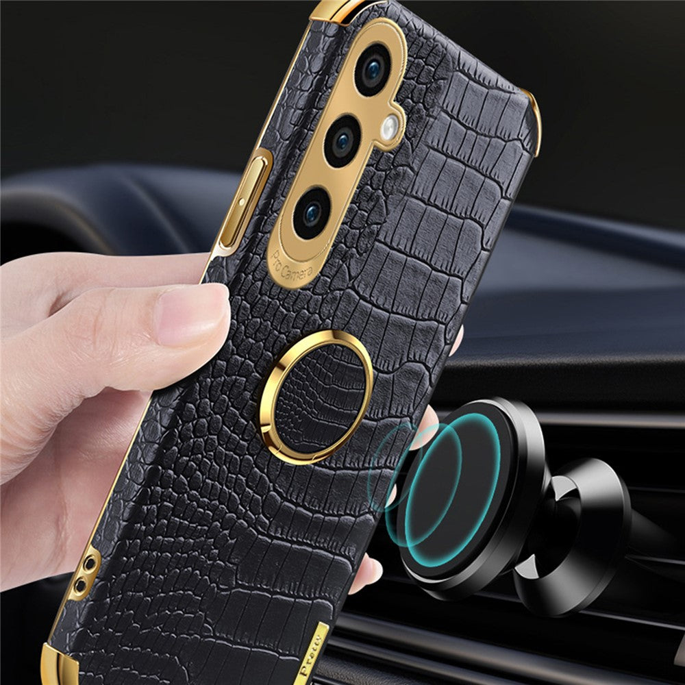 Samsung Galaxy A05s 4G Mobilskal 6D Galvaniserad Ring Stativ Läder+TPU Skydd