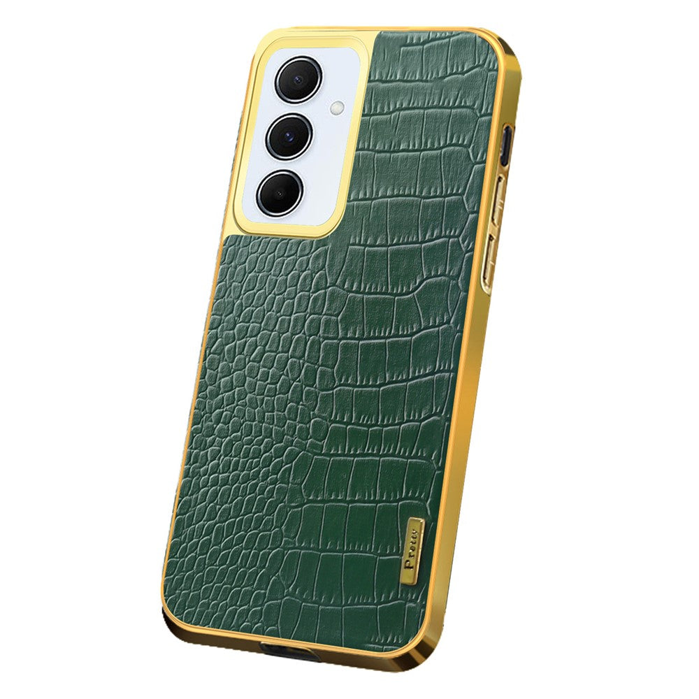 For Samsung Galaxy A55 5G Cell Phone Case Crocodile Texture Electroplated TPU+PU Anti-scratch Cover