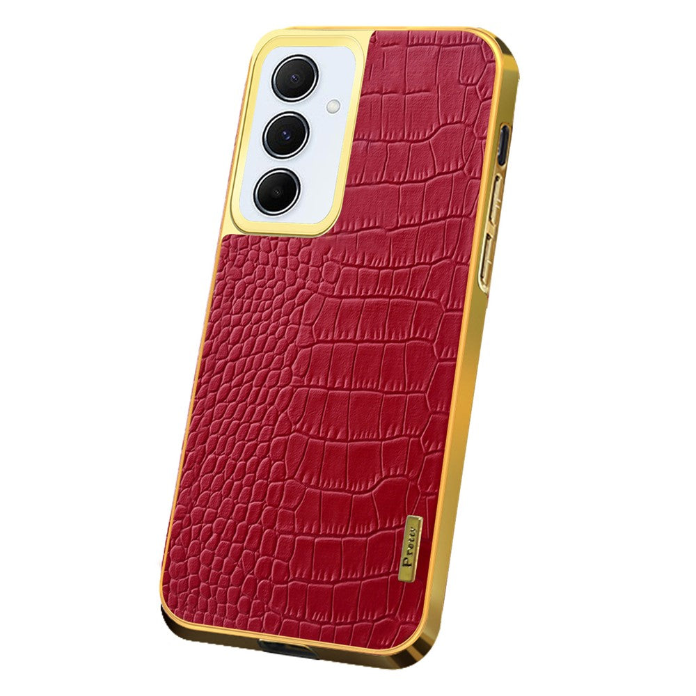 For Samsung Galaxy A55 5G Cell Phone Case Crocodile Texture Electroplated TPU+PU Anti-scratch Cover