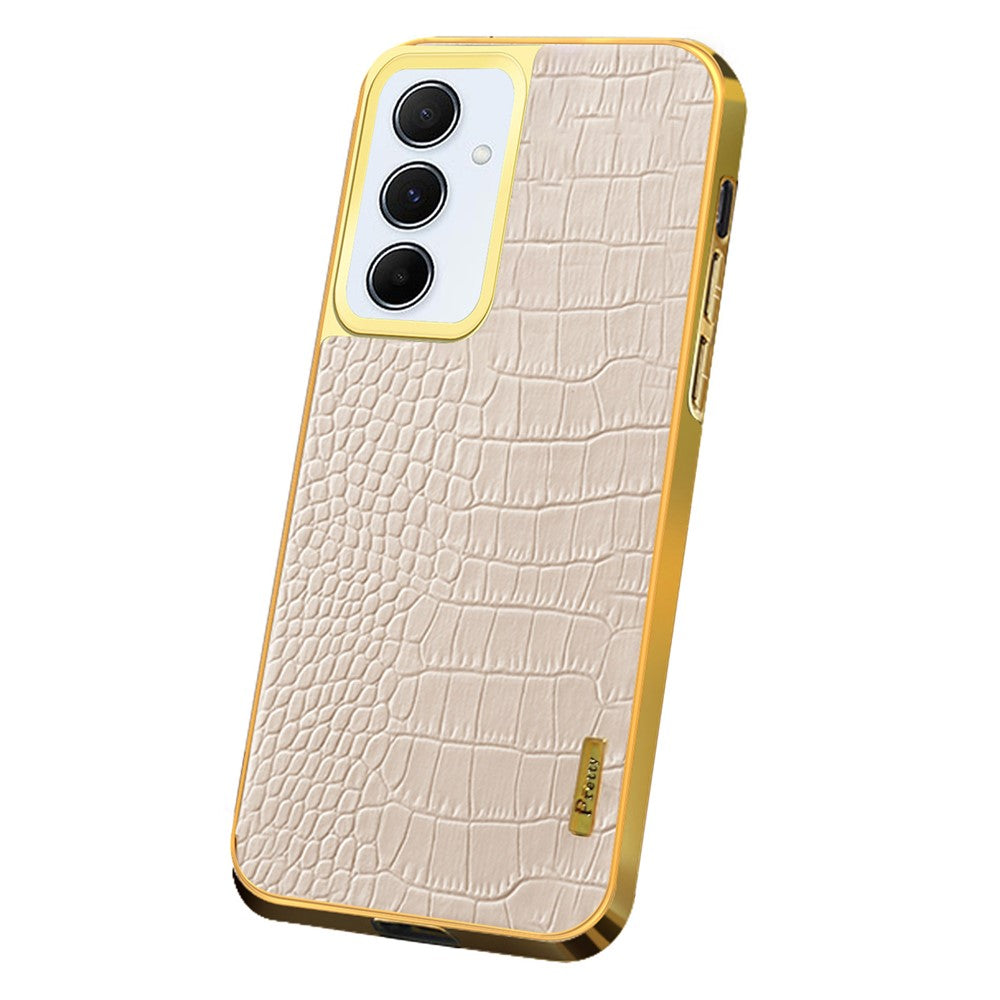 For Samsung Galaxy A55 5G Cell Phone Case Crocodile Texture Electroplated TPU+PU Anti-scratch Cover