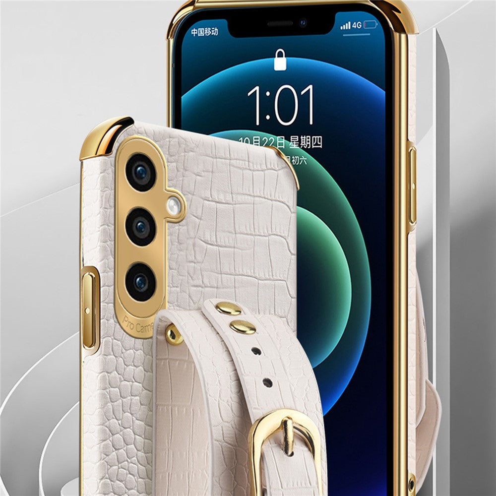 Samsung Galaxy A15 4G / A15 5G Mobilskal Krokodilstruktur Armband Stativ Baksida