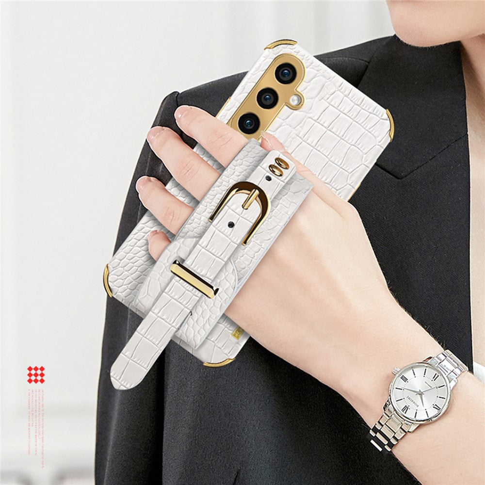 Samsung Galaxy A15 4G / A15 5G Mobilskal Krokodilstruktur Armband Stativ Baksida