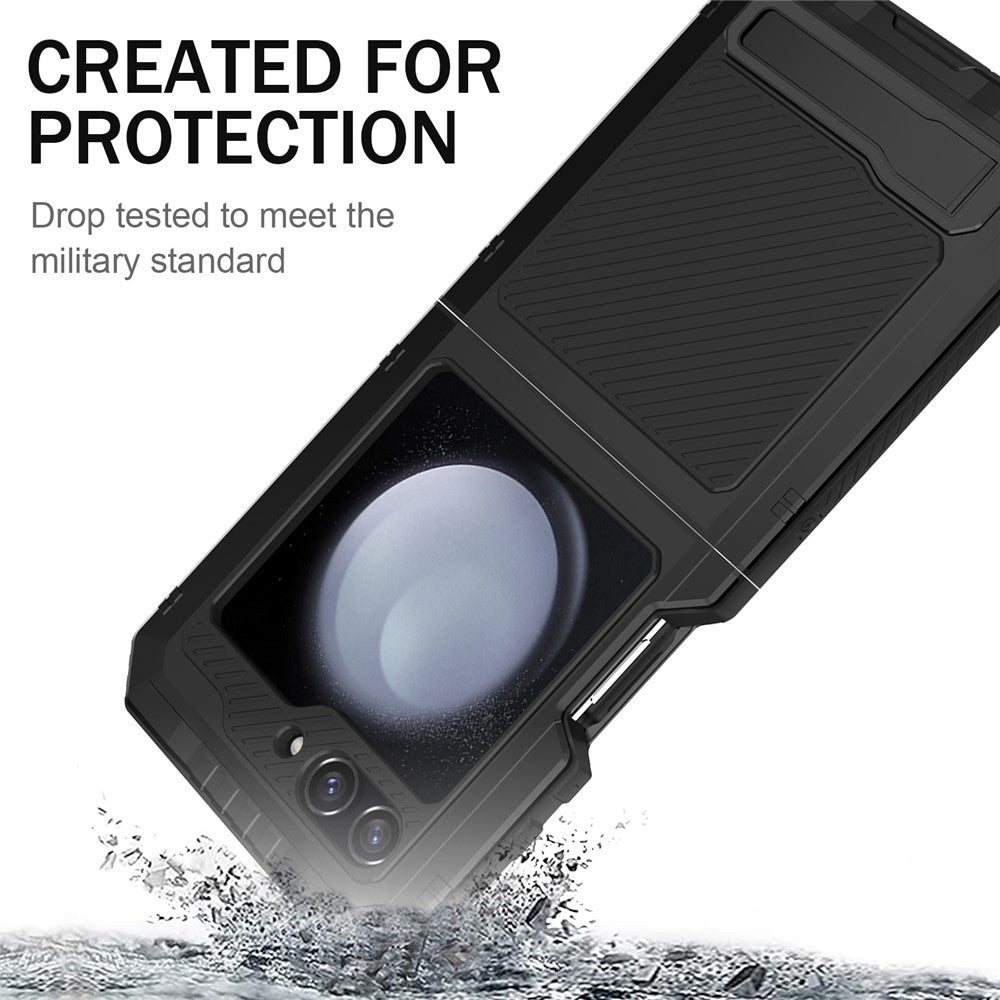 For Samsung Galaxy Z Flip5 5G Shockproof Case Aluminum Alloy + Silicone Kickstand Phone Cover
