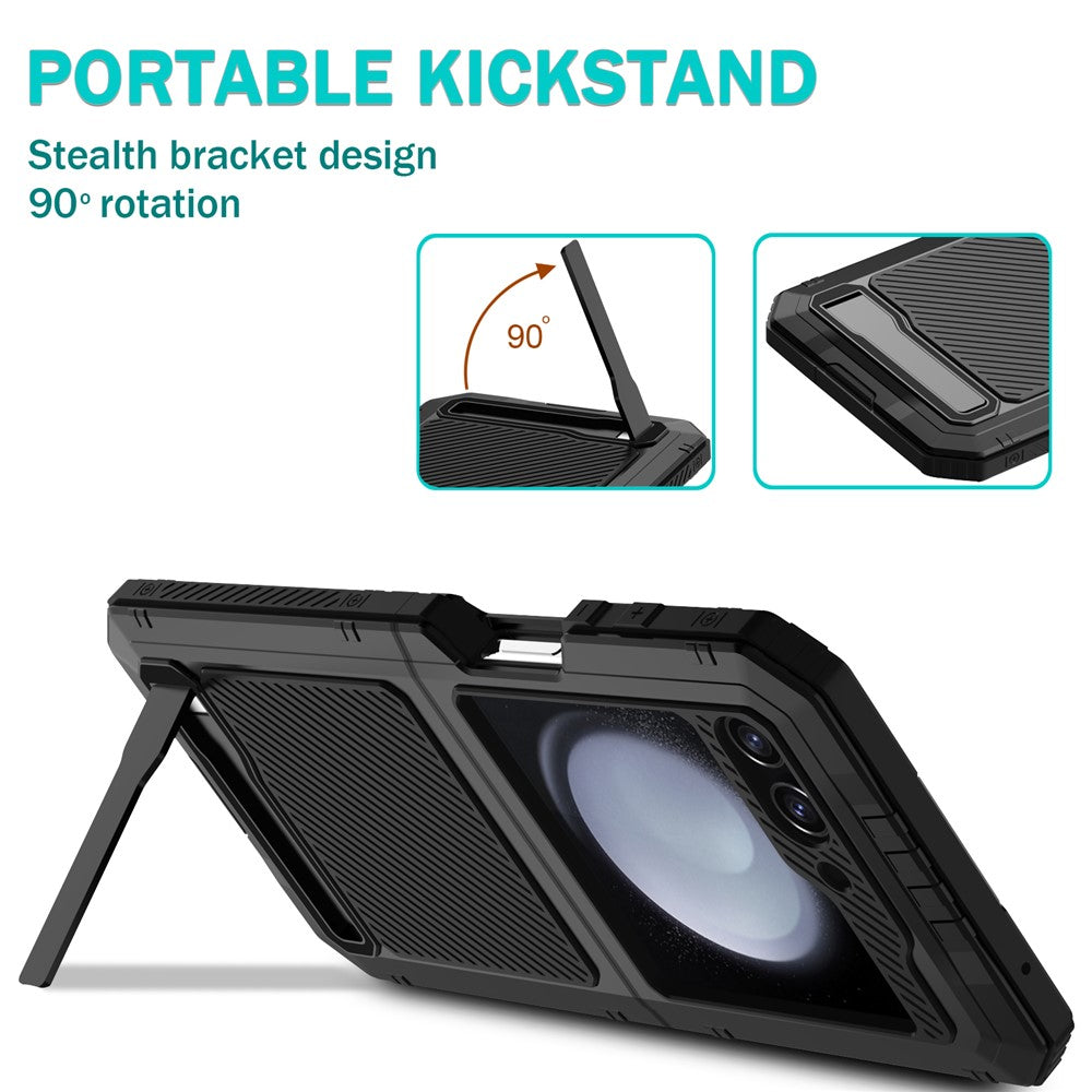 For Samsung Galaxy Z Flip5 5G Shockproof Case Aluminum Alloy + Silicone Kickstand Phone Cover