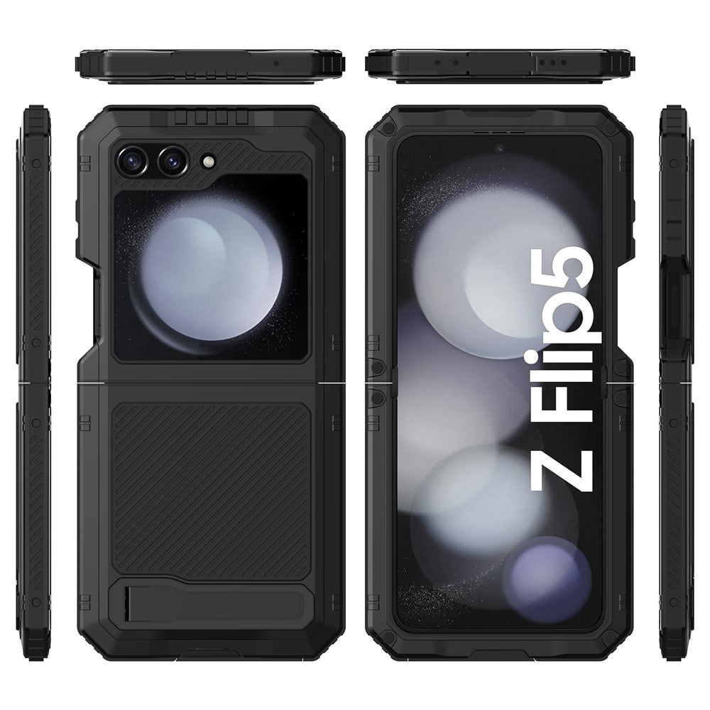 For Samsung Galaxy Z Flip5 5G Shockproof Case Aluminum Alloy + Silicone Kickstand Phone Cover