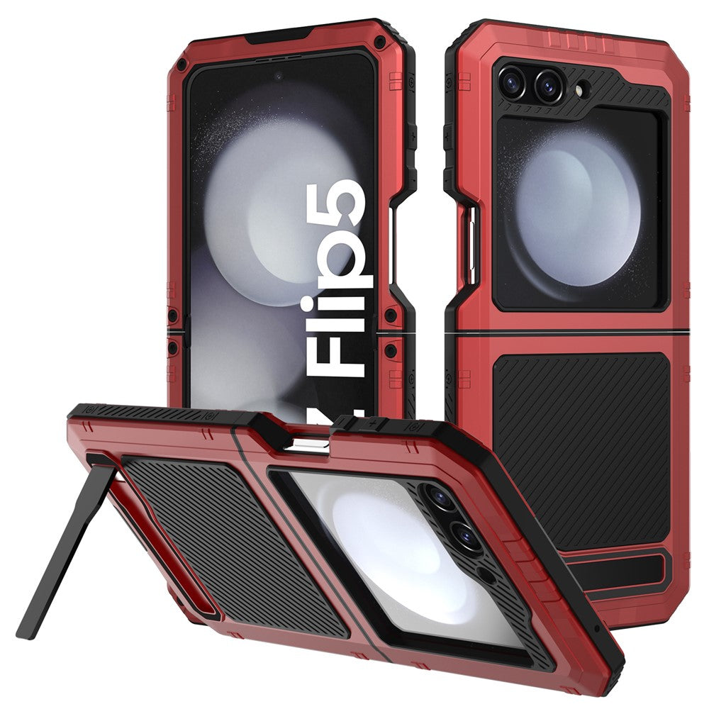 For Samsung Galaxy Z Flip5 5G Shockproof Case Aluminum Alloy + Silicone Kickstand Phone Cover