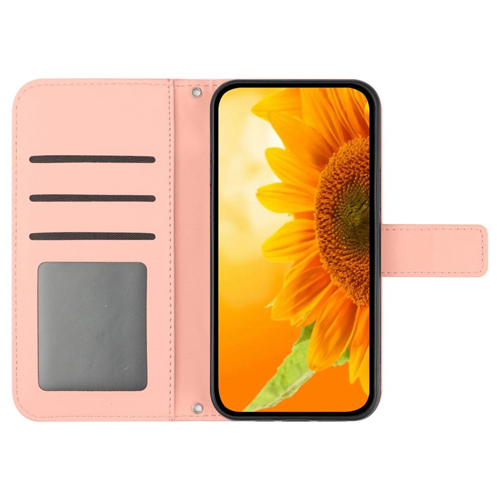 HT04 För Xiaomi Redmi 13C 4G / 5G / 13R 5G / Poco M6 5G / Poco C65 4G Skal med Handledsrem Solros Plånboksfodral