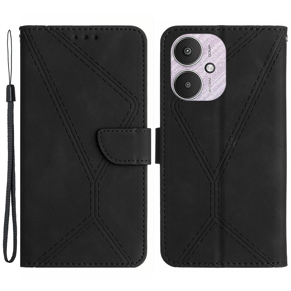 HT05 For Xiaomi Redmi 13C 4G / 5G / 13R 5G / Poco M6 5G / Poco C65 4G Leather Case Wallet Cover Imprinted Line