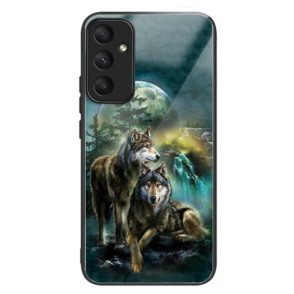 For Samsung Galaxy A35 5G Case Pattern Print Design Tempered Glass+TPU Phone Cover