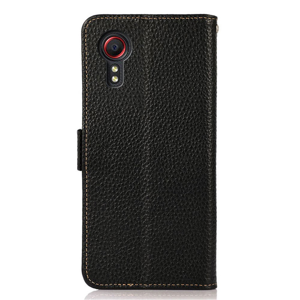 KHAZNEH For Samsung Galaxy Xcover7 Wallet Case Genuine Cow Leather Phone Cover with RFID Blocking