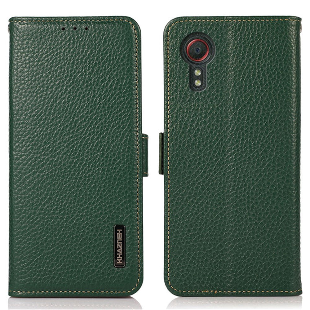 KHAZNEH For Samsung Galaxy Xcover7 Wallet Case Genuine Cow Leather Phone Cover with RFID Blocking