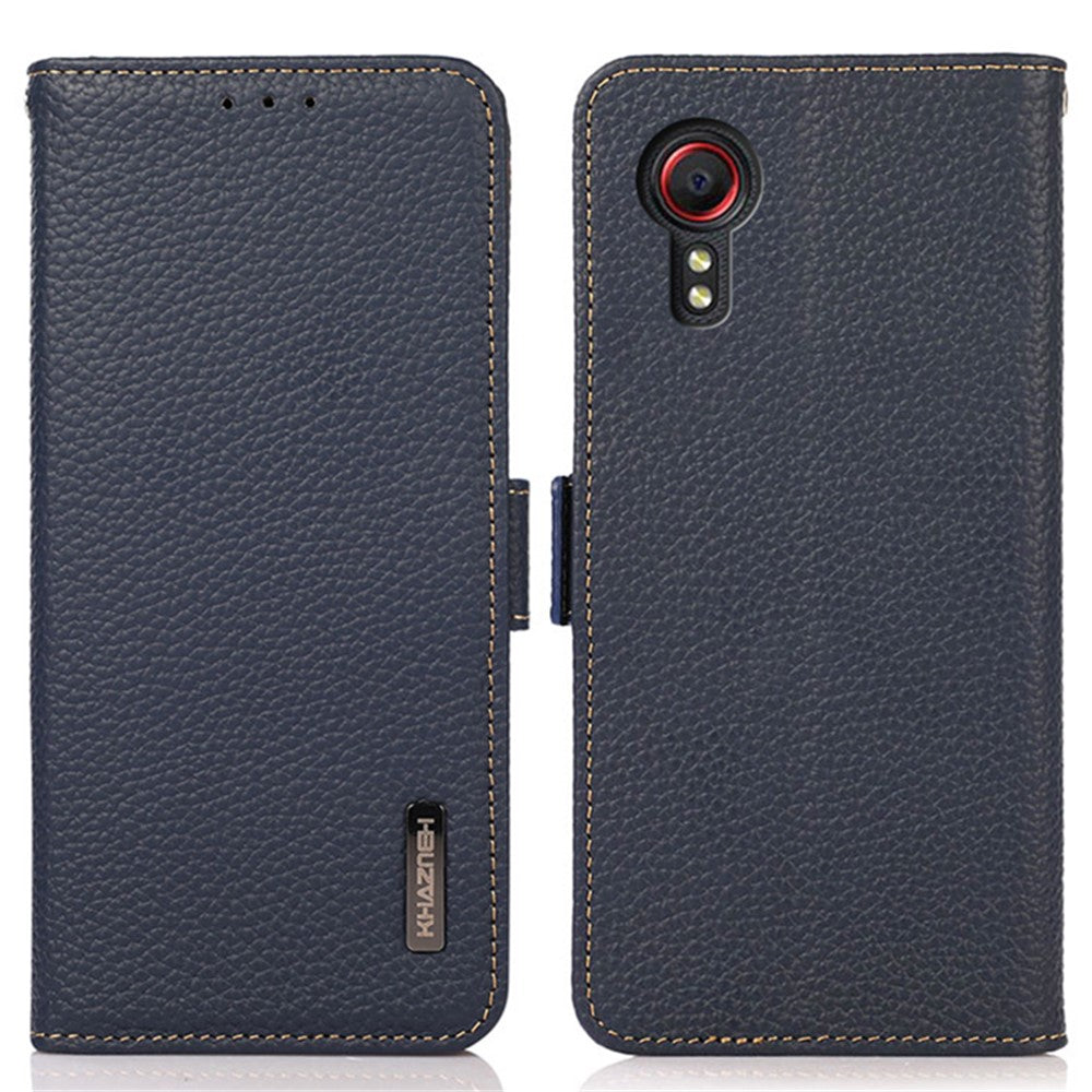 KHAZNEH For Samsung Galaxy Xcover7 Wallet Case Genuine Cow Leather Phone Cover with RFID Blocking