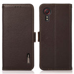 KHAZNEH For Samsung Galaxy Xcover7 Wallet Case Genuine Cow Leather Phone Cover with RFID Blocking