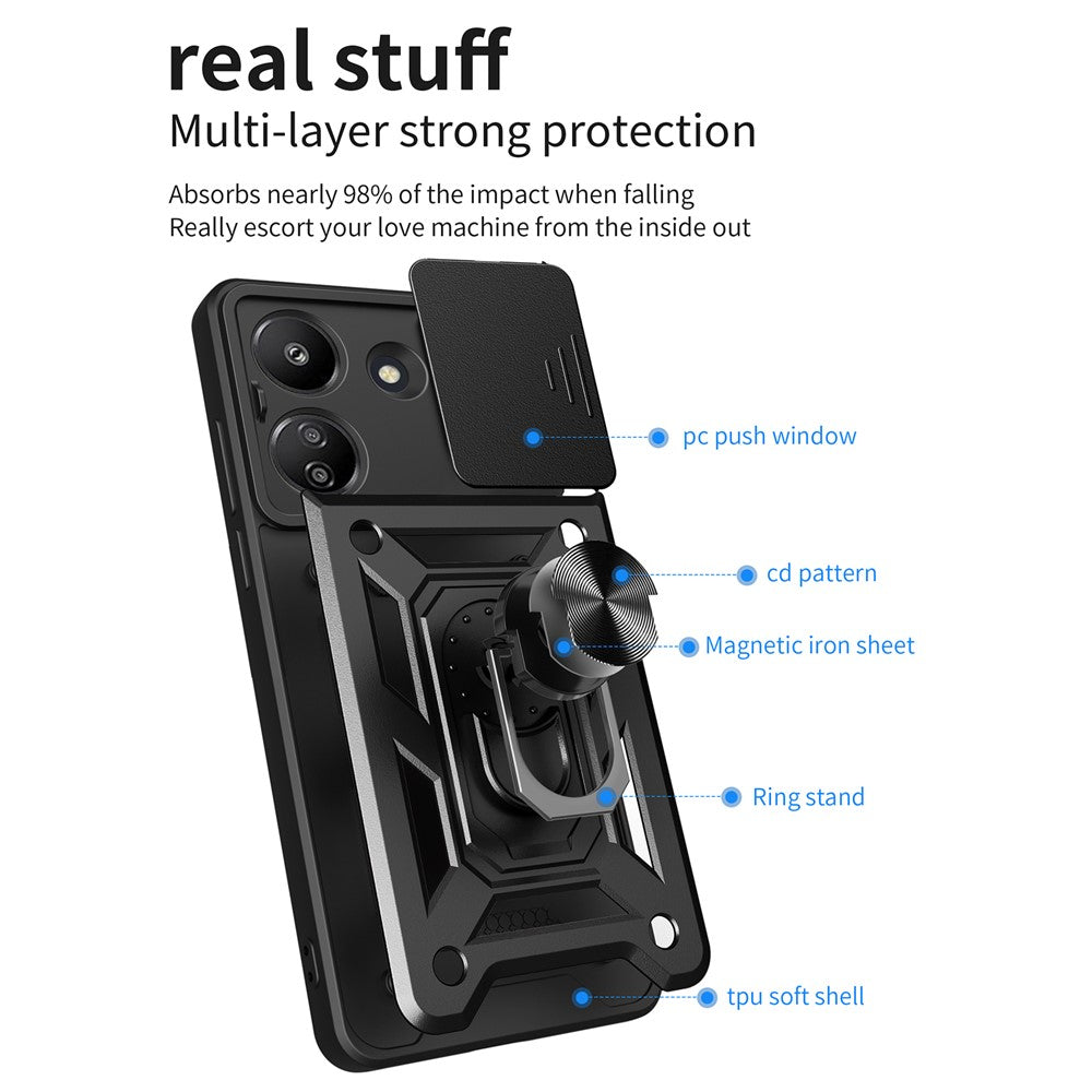 For Xiaomi Redmi 13C 4G / Poco C65 4G Case Anti-scratch TPU+PC Kickstand Phone Cover