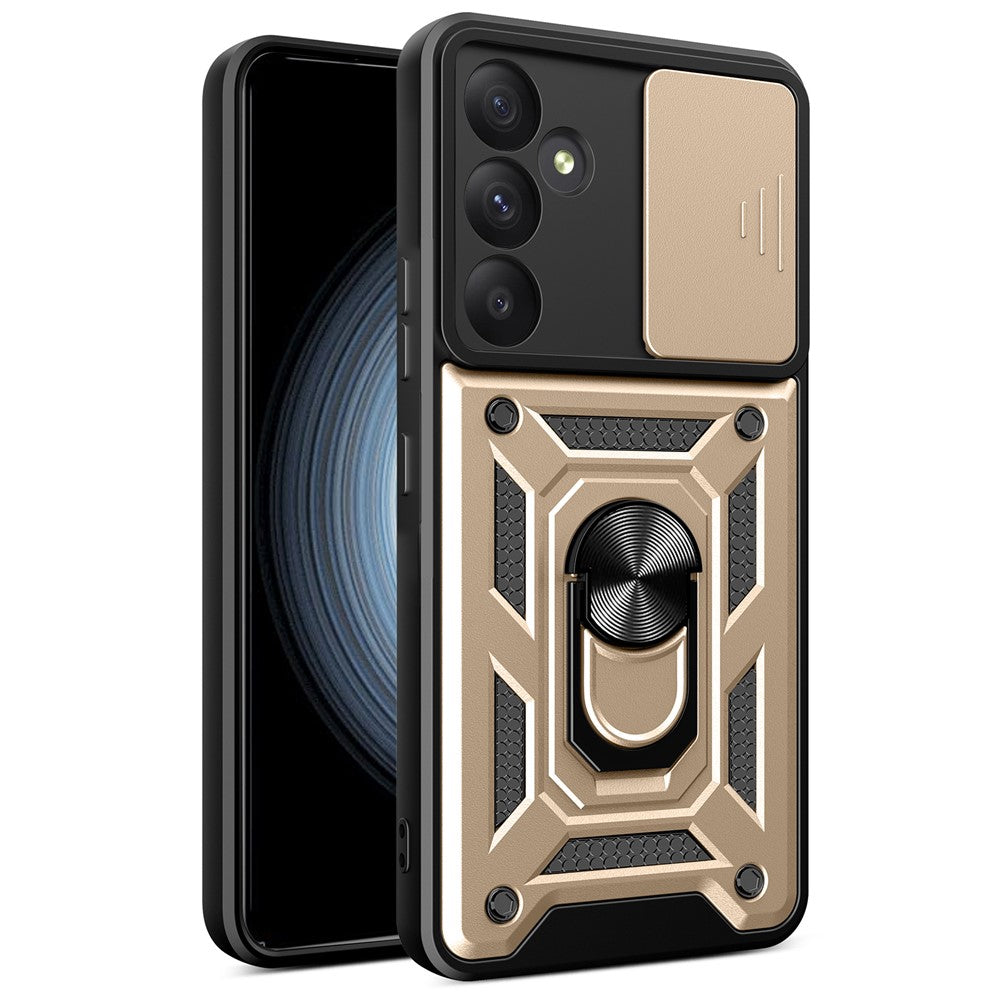 For Samsung Galaxy A55 5G Cell Phone Case Anti-dust Kickstand Cover with Slide Lens Protection