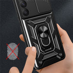 For Samsung Galaxy A55 5G Cell Phone Case Anti-dust Kickstand Cover with Slide Lens Protection
