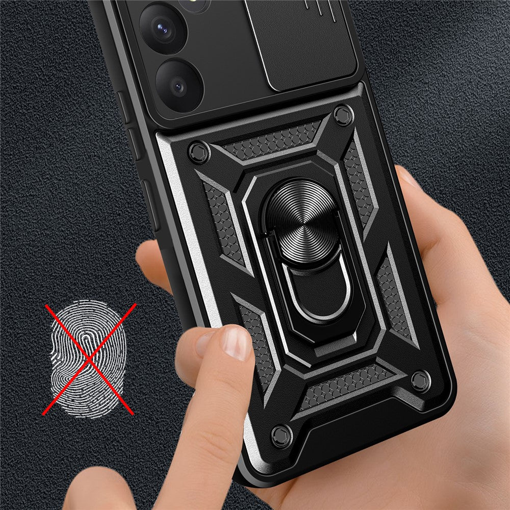 For Samsung Galaxy A55 5G Cell Phone Case Anti-dust Kickstand Cover with Slide Lens Protection