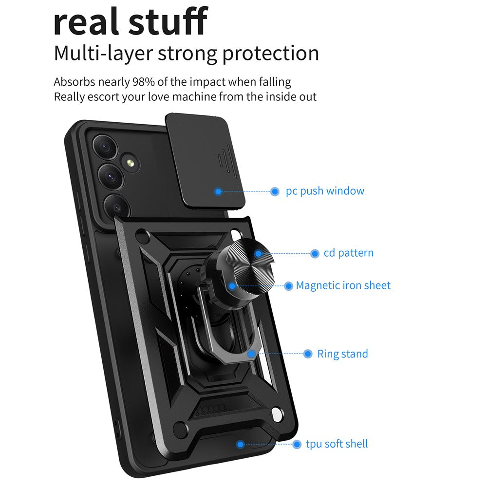 For Samsung Galaxy A55 5G Cell Phone Case Anti-dust Kickstand Cover with Slide Lens Protection