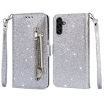 Til Samsung Galaxy A55 5G Mobiltaske Lynlåslomme Pung Glitter Læder Faldbeskyttende Cover