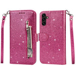Til Samsung Galaxy A55 5G Mobiltaske Lynlåslomme Pung Glitter Læder Faldbeskyttende Cover