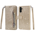 Til Samsung Galaxy A55 5G Mobiltaske Lynlåslomme Pung Glitter Læder Faldbeskyttende Cover