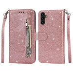 Til Samsung Galaxy A55 5G Mobiltaske Lynlåslomme Pung Glitter Læder Faldbeskyttende Cover