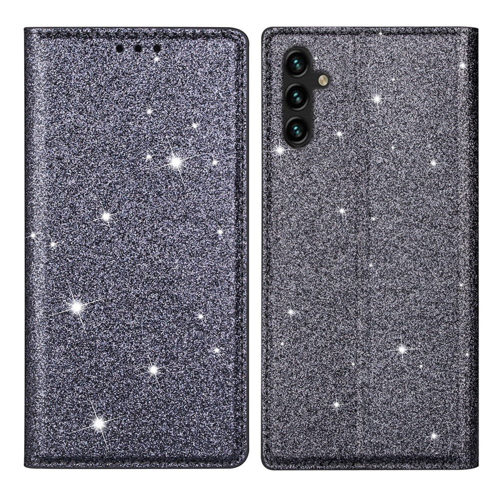 Samsung Galaxy A35 5G Magnetiskt mobilskal Glittrigt PU-läder + TPU Korthållare Skydd