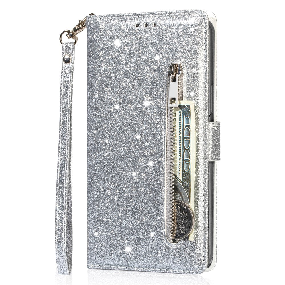 For Samsung Galaxy A35 5G Case Glitter Phone Stand Leather Drop-proof Cover with Zipper Pocket