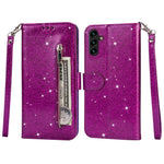 For Samsung Galaxy A35 5G Case Glitter Phone Stand Leather Drop-proof Cover with Zipper Pocket