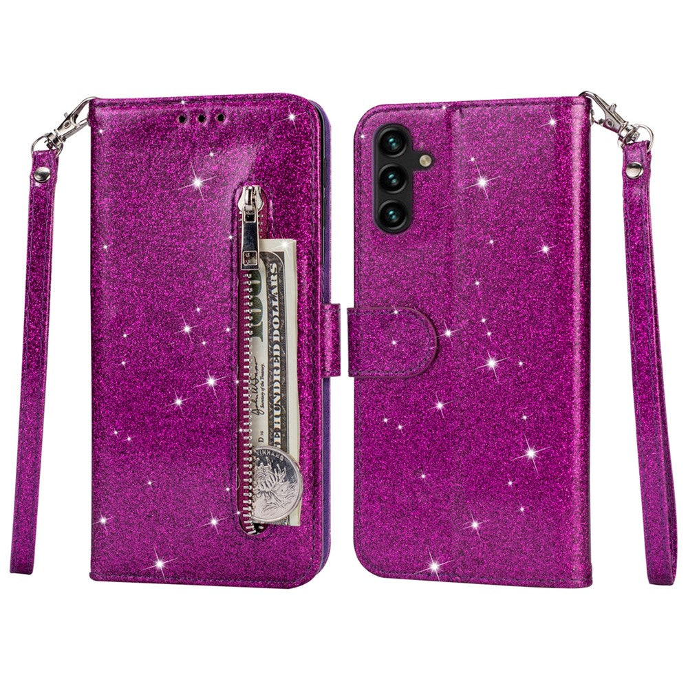 For Samsung Galaxy A35 5G Case Glitter Phone Stand Leather Drop-proof Cover with Zipper Pocket